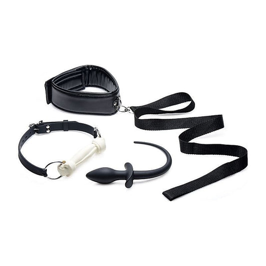 Tailz Puppy Play Set incl Gag Plug & Collar Black - Bondage Kits
