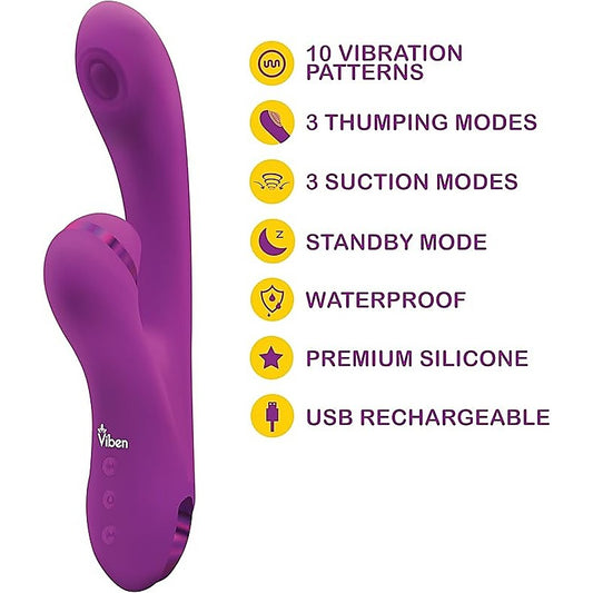 Viben Dazzle Rechargeable Thumping Rabbit Vibrator Berry - Rabbit Vibrators