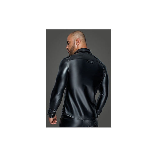 Noir Handmade Powerwetlook PVC Long Sleeved Mens Shirt With Button Placket