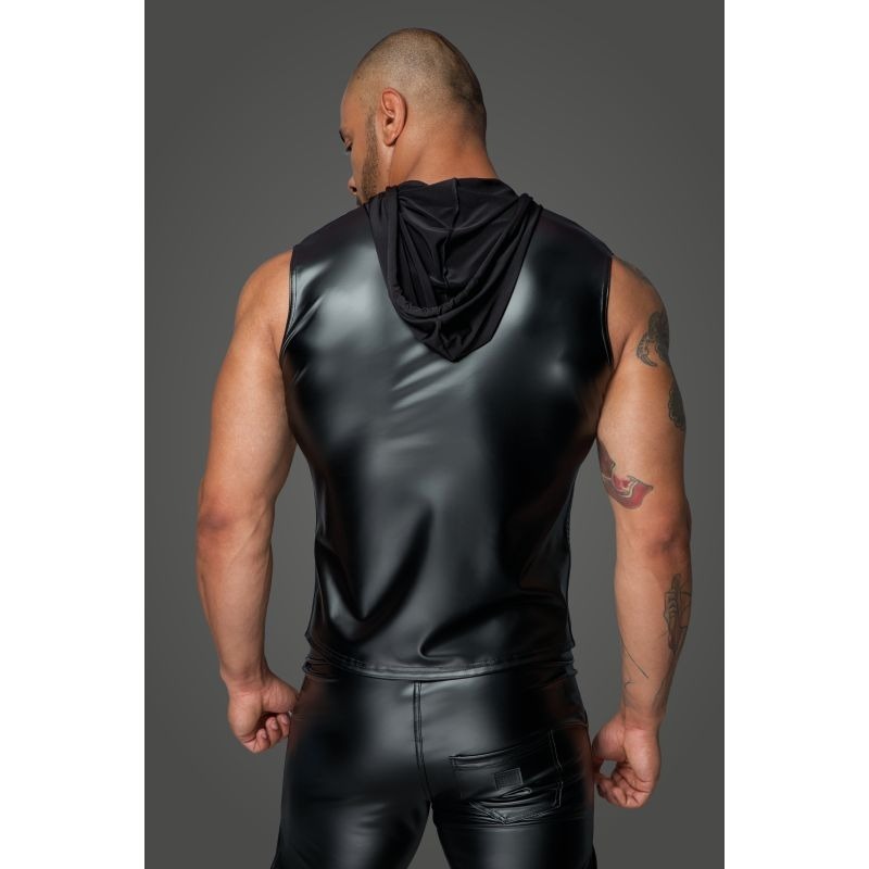 Powerwetlook Sleeveless Hooded Shirt w/ 2 Way Zipper His - His Fetish