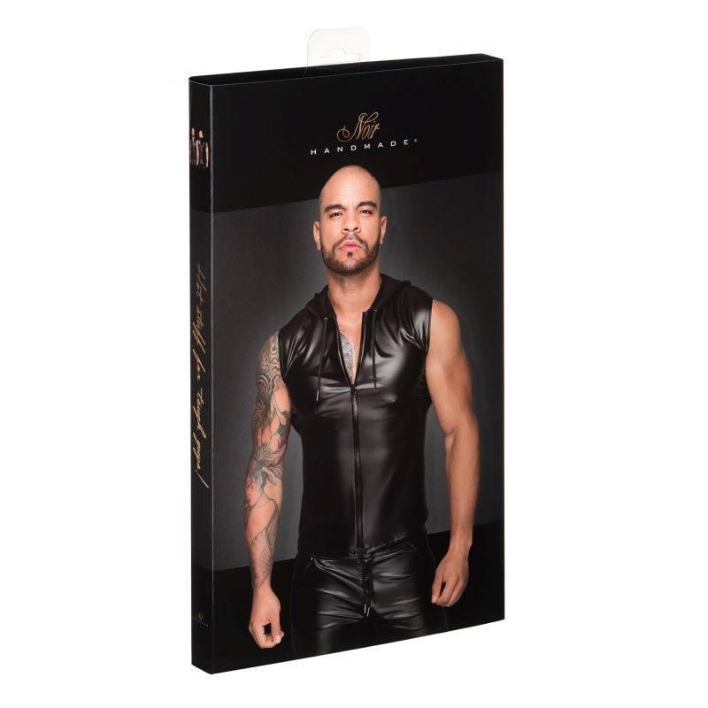 Powerwetlook Sleeveless Hooded Shirt w/ 2 Way Zipper His - His Fetish