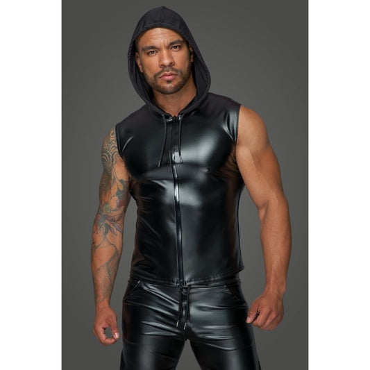 Powerwetlook Sleeveless Hooded Men's Shirt by Noir Handmade - His Fetish