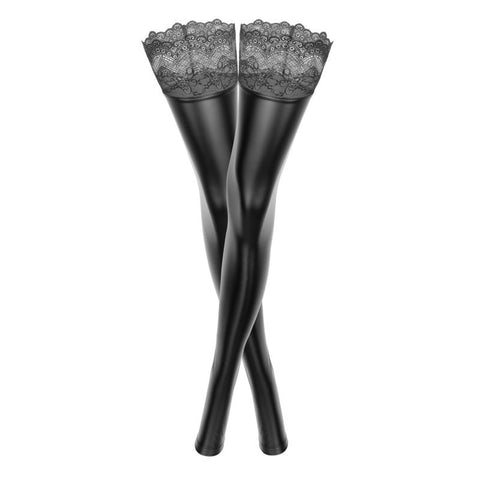 Power Wetlook Stockings w/ Siliconed Lace by Noir Handmade - Her Fetish