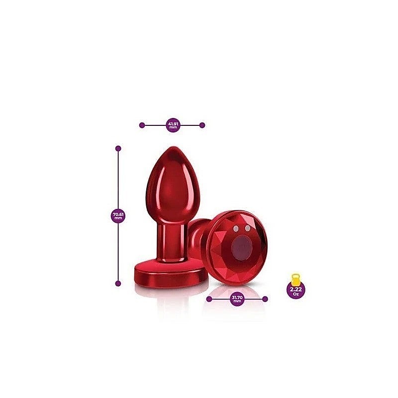 Cheeky Charms Red Rechargeable Vibrating Metal Butt Plug With Remote - Butt Plugs