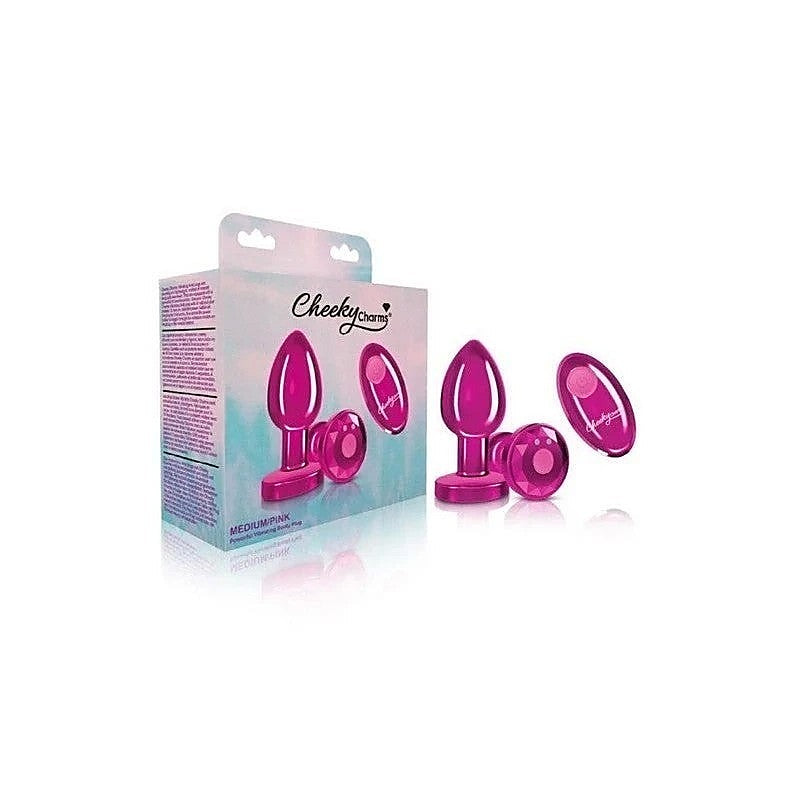 Cheeky Charms Pink Rechargeable Vibrating Metal Butt Plug With Remote - Butt Plugs