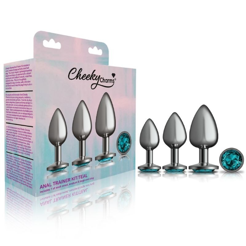 Cheeky Charms Round Metal Butt Plug Gunmetal Kit w/ Jewel - Butt Plugs