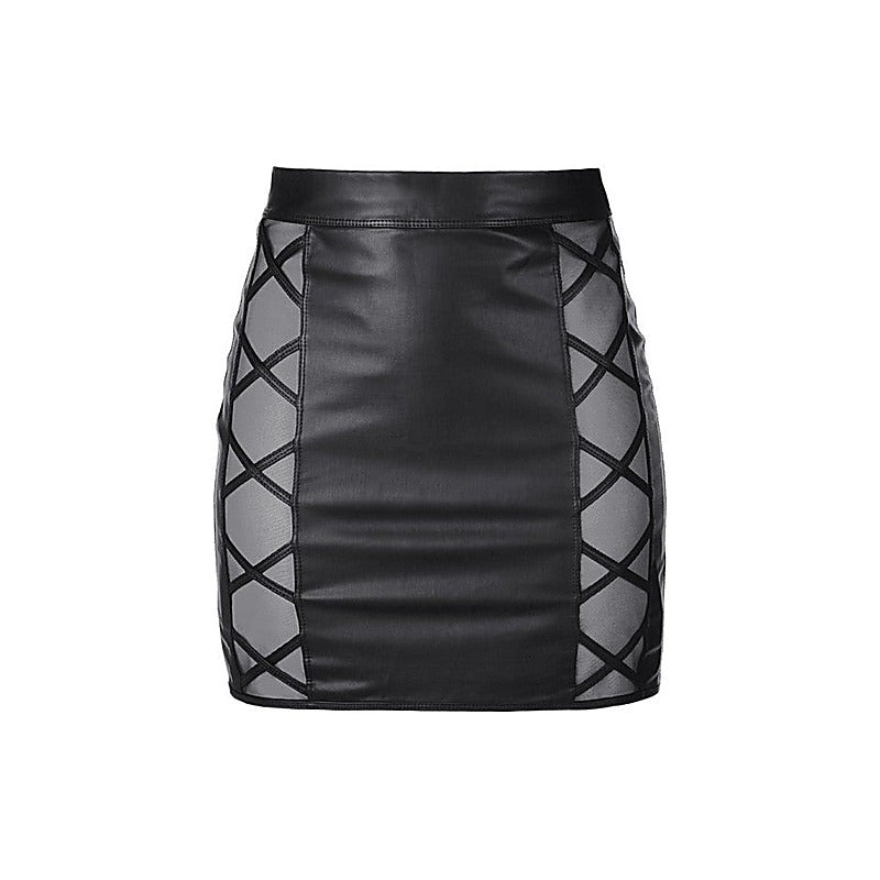 Axami Lingerie Stretch Wetlook Mesh Criss Cross Women Skirt Black - Her Fetish