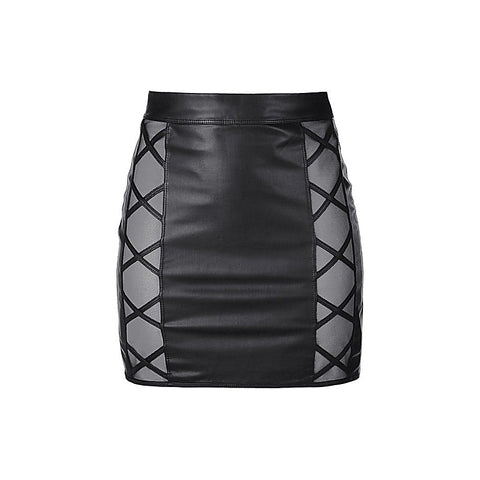 Axami Lingerie Stretch Wetlook Mesh Criss Cross Women Skirt Black - Her Fetish