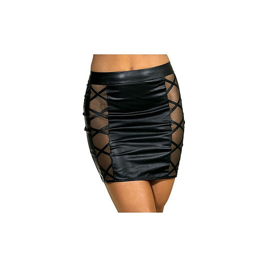 Axami Lingerie Stretch Wetlook Mesh Criss Cross Women Skirt Black - Her Fetish
