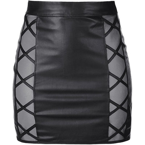 Stretch Wetlook Mesh Criss Cross Skirt Her Fetish - Her Fetish