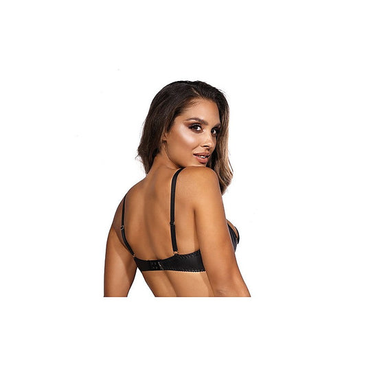 Axami Lingerie Wetlook Half Cup Zip Bra Black - Her Fetish