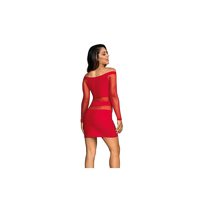 Axami Lingerie Off The Shoulder Mesh Panel Women Sexy Dress Red - Skirts And Club Wear