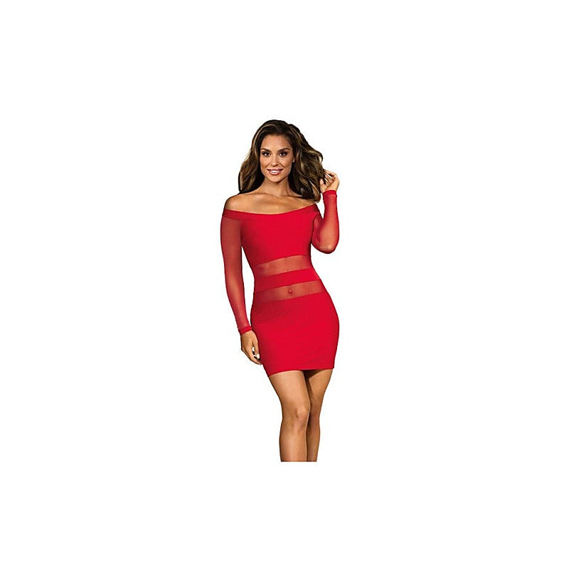 Axami Lingerie Off The Shoulder Mesh Panel Women Sexy Dress Red - Skirts And Club Wear