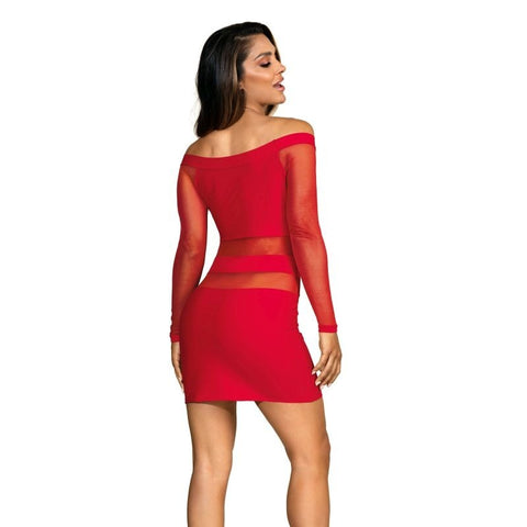 Off The Shoulder Mesh Panel Dress Red by Axami Lingerie - Skirts And Club Wear