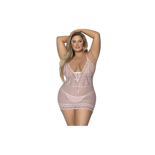 Exposed Lingerie Womens Lace Chemise and G-String Blush - BabyDolls And Chemises