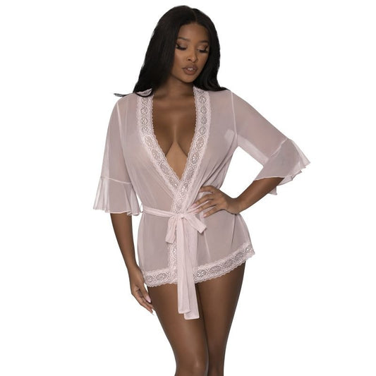 Exposed Lingerie Robe with Lace Trim by Magic Silk - Kimono's and Gowns