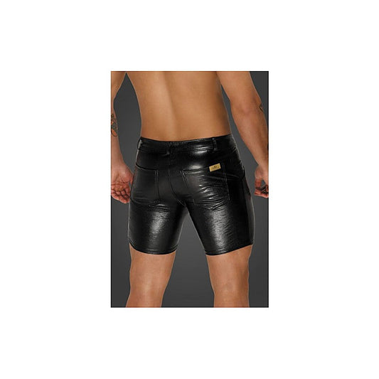 Noir Handmade Snake Wetlook Mid Length Mens Shorts with Back Pockets