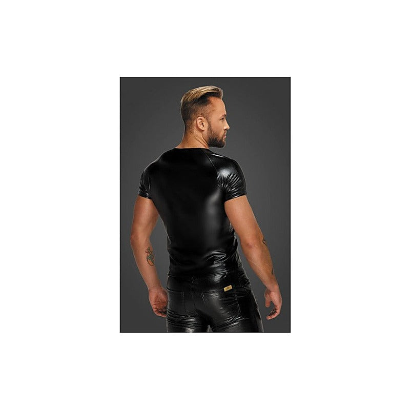 Noir Handmade Wetlook Mens T-Shirt with Snake Wetlook Sleeves - His Fetish