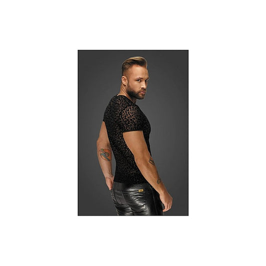 Noir Handmade Leopard Flock V-Neck Fetish Wear Mens T-Shirt