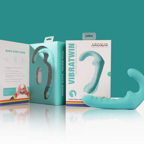 VibraTwin Remote Control Rechargeable Strap On by Arosum - Strap On Sextoys