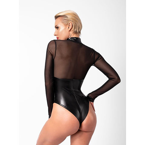 Edge Wetlook and Mesh Bodysuit by Noir Handmade - Her Fetish