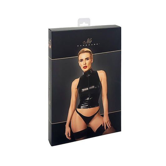 Glam Wetlook Womens Top With Vinyl Corset by Noir Handmade
