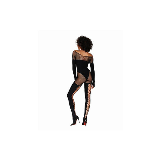 Dreamgirl Lingerie Seamless Opaque & Fishnet Bodystocking Black - Body Stockings
