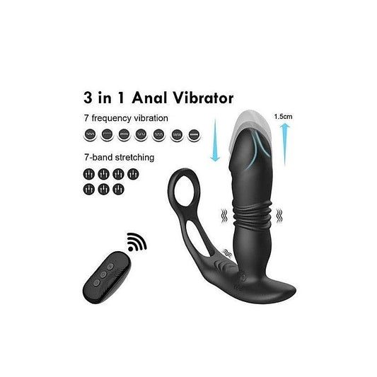 X MEN Thrusting Silicone Butt Plug With Cock Ring & Remote - Butt Plugs