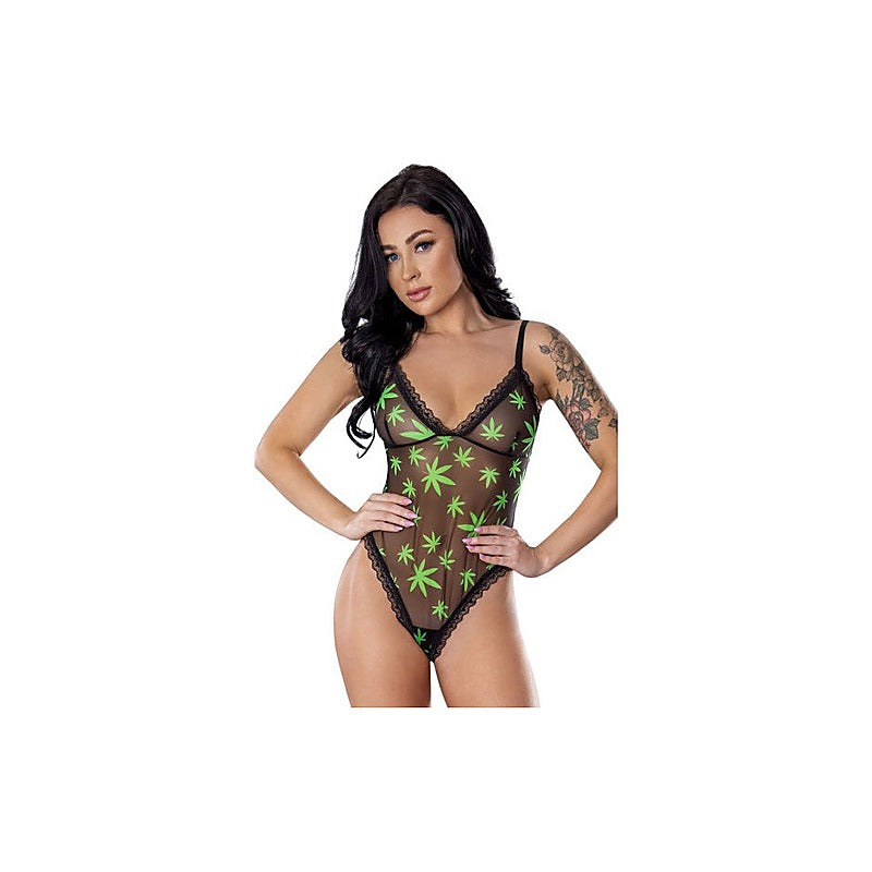 Exposed Lingerie Pot Leaf Women Teddy - Teddies and Bodysuits