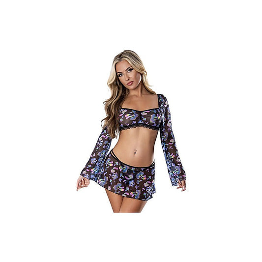 Exposed Lingerie Womens Mushroom Crop Top Skirt and G-String Set - Skirts And Club Wear