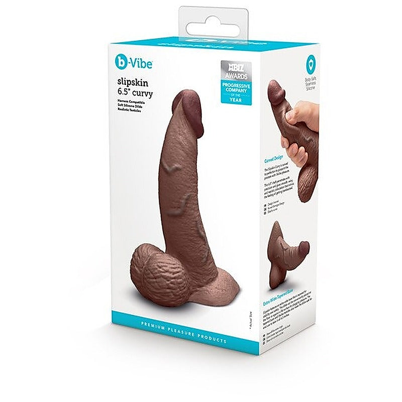Slipskin Curved Realistic Silicone Dildo by B-Vibe - Realistic Dildos