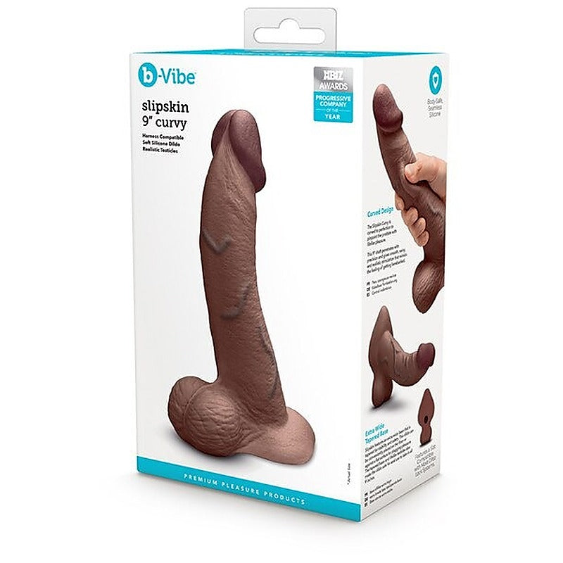Slipskin 9 Inch Curved Realistic Silicone Dildo by B-Vibe - Realistic Dildos