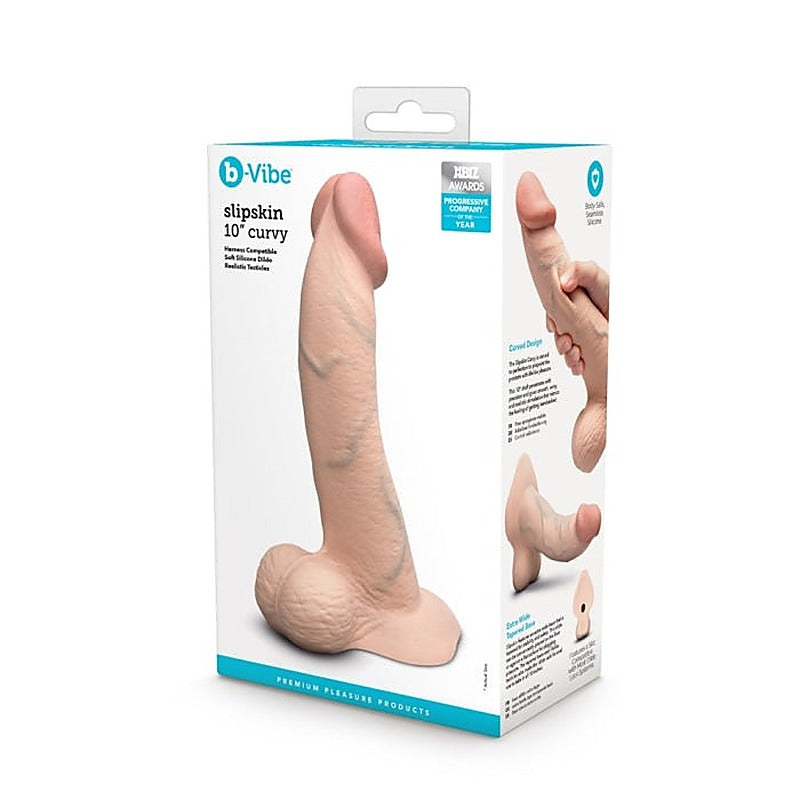 Slipskin 10 Inch Curved Silicone Dildo by B-Vibe - Realistic Dildos