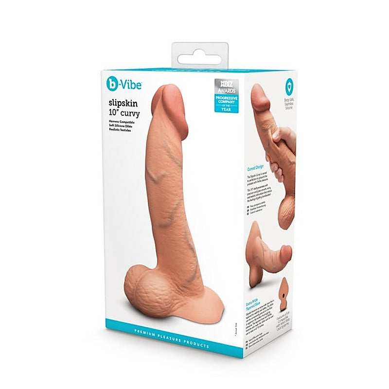 Slipskin 10 Inch Curved Silicone Dildo by B-Vibe - Realistic Dildos