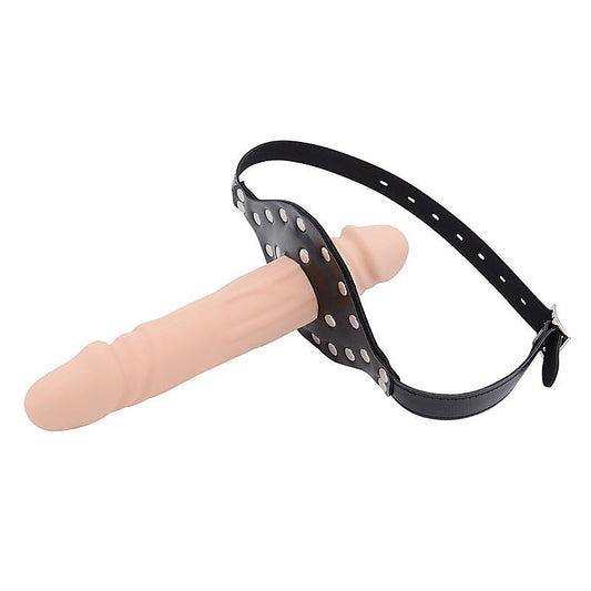 BDStyle BDSM Play Double-Cock Dildo Penis Mouth Gag Flesh - Bondage Gags and Bits