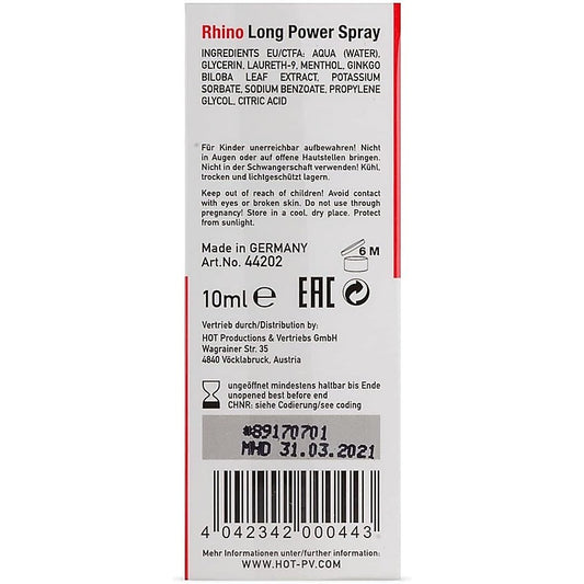Hot Production HOT Rhino Long Power Enhancer Spray For Men 10ml - Delay and Excite Sprays