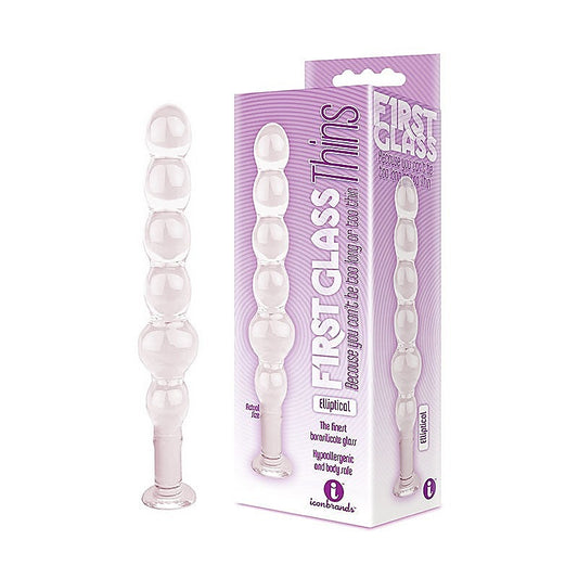 Icon Brands The 9s Glass First Thins Elliptical Glass Anal Beads Clear