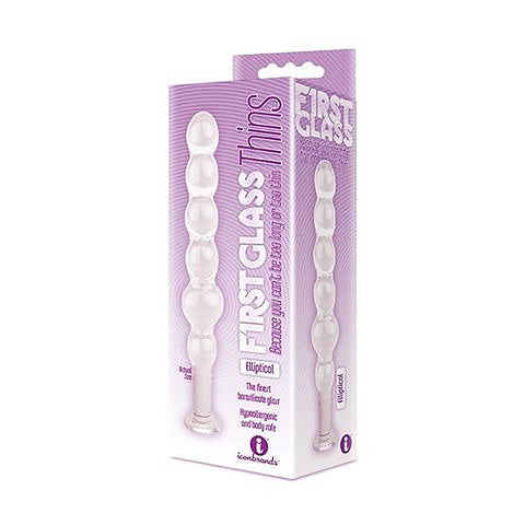 Icon Brands The 9s Glass First Thins Elliptical Glass Anal Beads Clear - Anal Beads and Balls