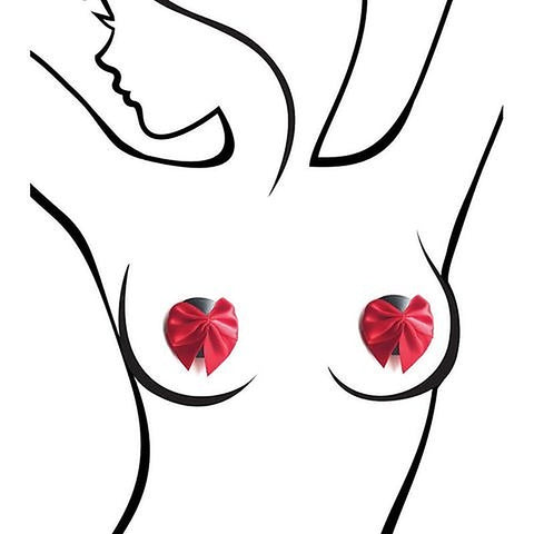Sexy AF Red Bows Reuseable Nipple Pasties by Little Genie - Breast and Nipple Toys