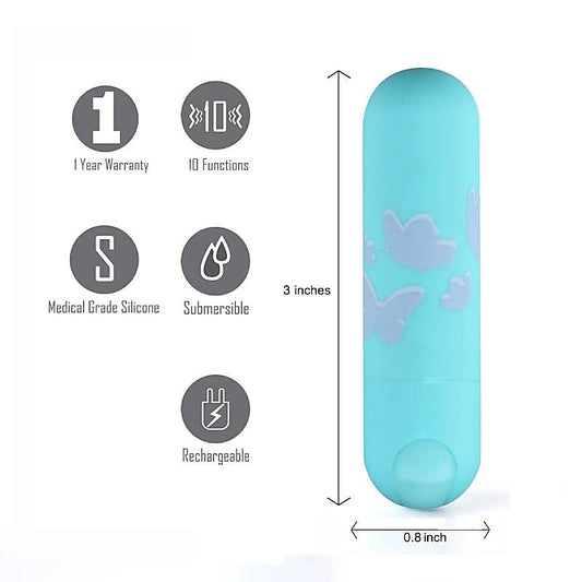 Maia Julia 10 Function USB Rechargeable Bullet Vibrator Teal - Bullet Vibrators