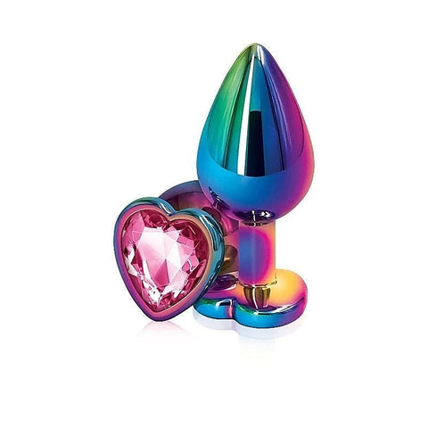 NS Novelties Rear Assets Multi Coloured Anal Plug With Heart Gem Base Medium - Butt Plugs