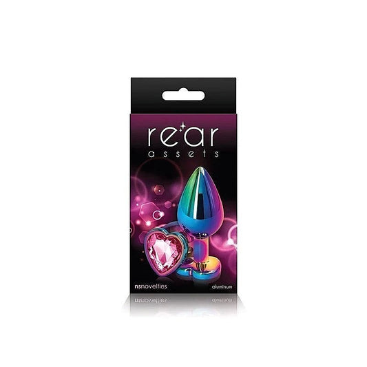 NS Novelties Rear Assets Multi Coloured Anal Plug With Heart Gem Base Medium - Butt Plugs