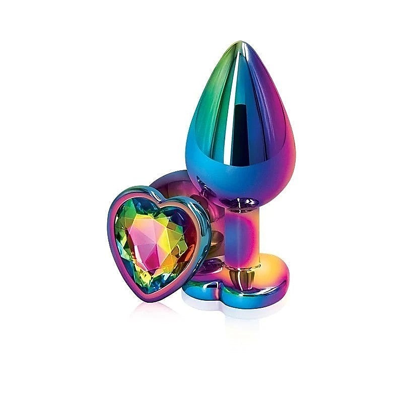 NS Novelties Rear Assets Multi Coloured Anal Plug With Heart Gem Base Medium - Butt Plugs