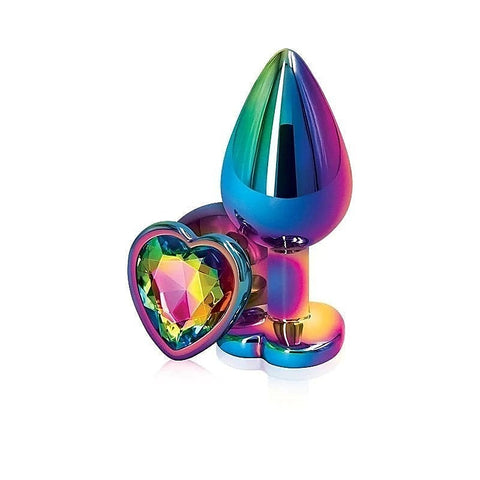 NS Novelties Rear Assets Multi Coloured Anal Plug With Heart Gem Base Medium - Butt Plugs