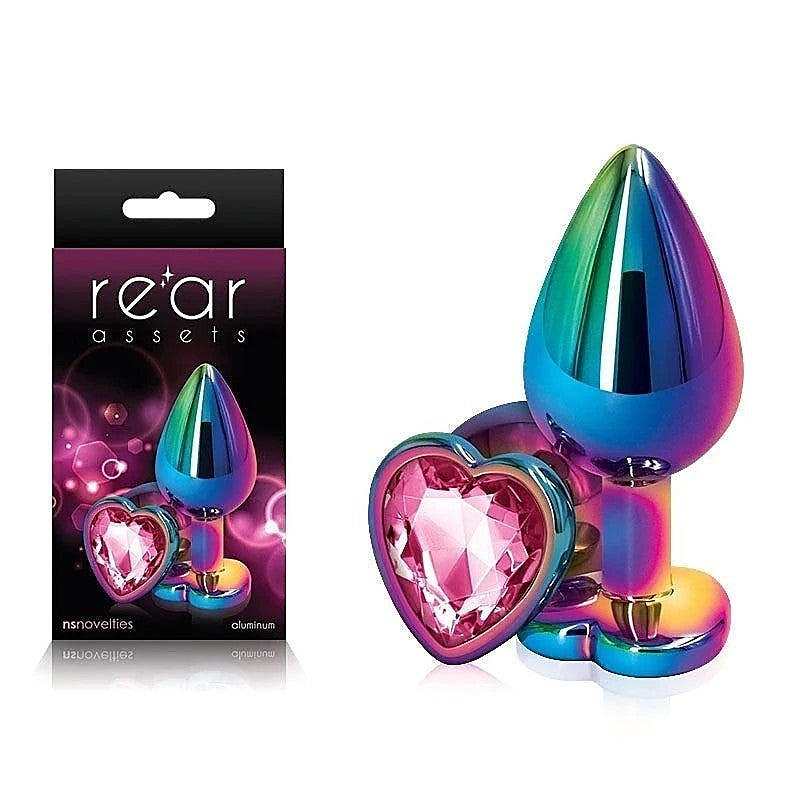 NS Novelties Rear Assets Multi Coloured Anal Plug With Heart Gem Base Medium - Butt Plugs