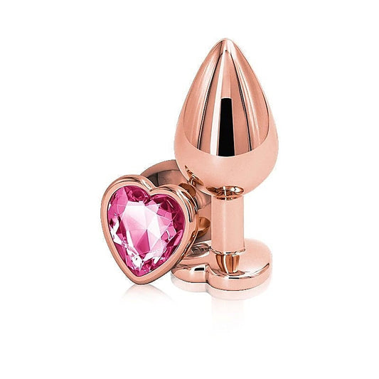 NS Novelties Rear Assets Rose Gold Heart Gem Base Metal Anal Plug Medium - Butt Plugs