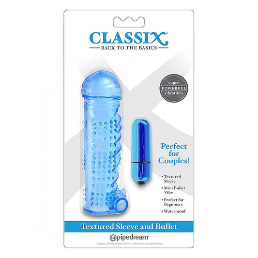 Pipedream Classix Textured Penis Sleeve With Bullet Blue - Penis Sleeves and Extenders