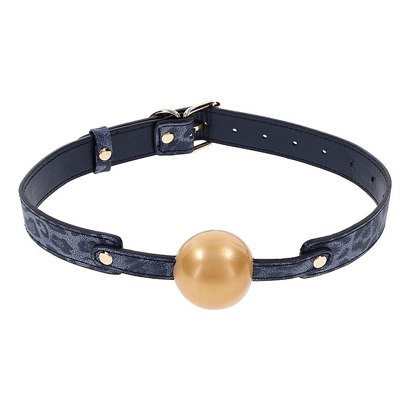 Sportsheets Sex & Mischief Cougar BDSM Play Ball Gag Navy Blue / Gold - Bondage Gags and Bits