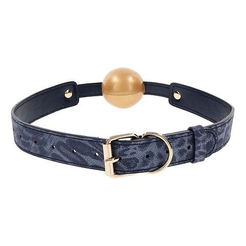Sportsheets Sex & Mischief Cougar BDSM Play Ball Gag Navy Blue / Gold - Bondage Gags and Bits