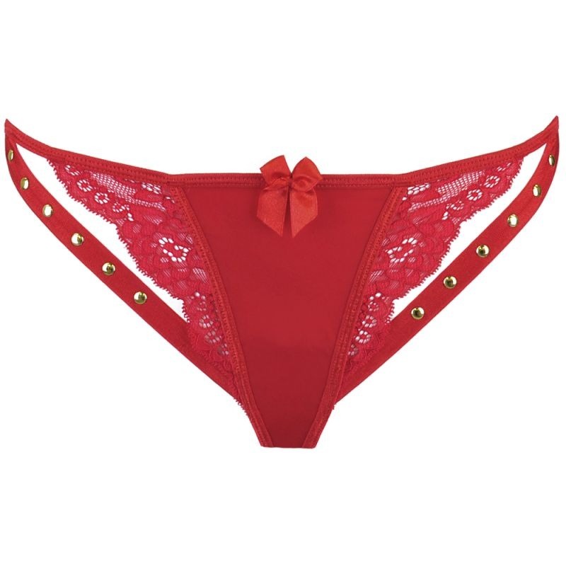 Microfiber and Lace G-String Panty with Studs Red - G-Strings, Panties and Shorts